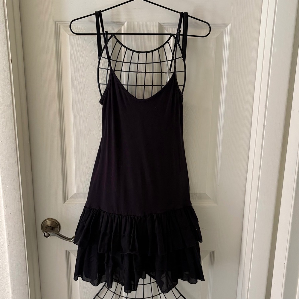 Velvet Graham & Spencer Petite Black Cotton Tiered Ruffle Mini Slip Dress XSP